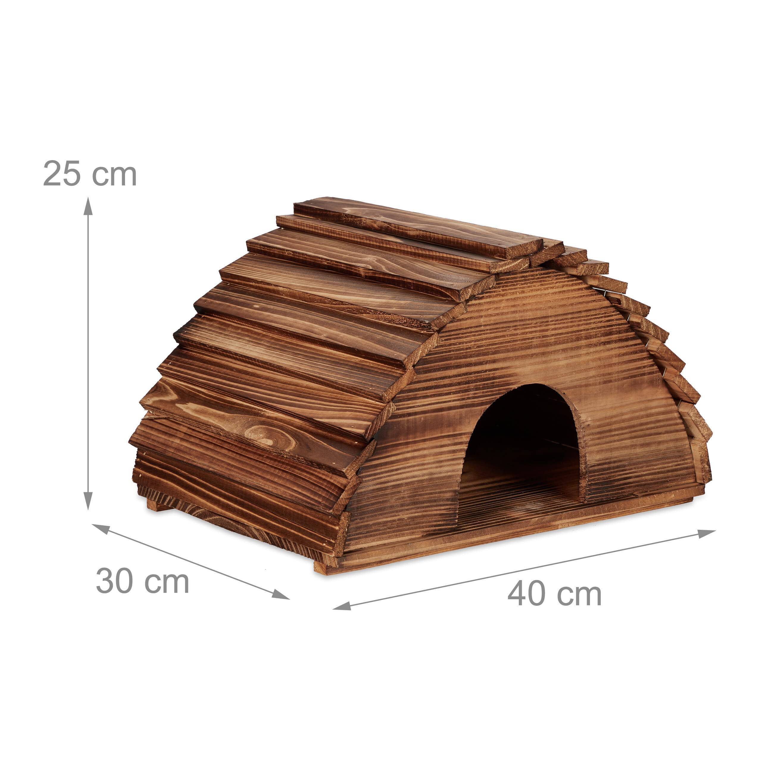 Relaxdays Casa Erizo, Madera Quemada, Cueva Animales con Suelo, Forma Iglú, Refugio Hibernación, 25 x 40 x 30 cm, Marrón