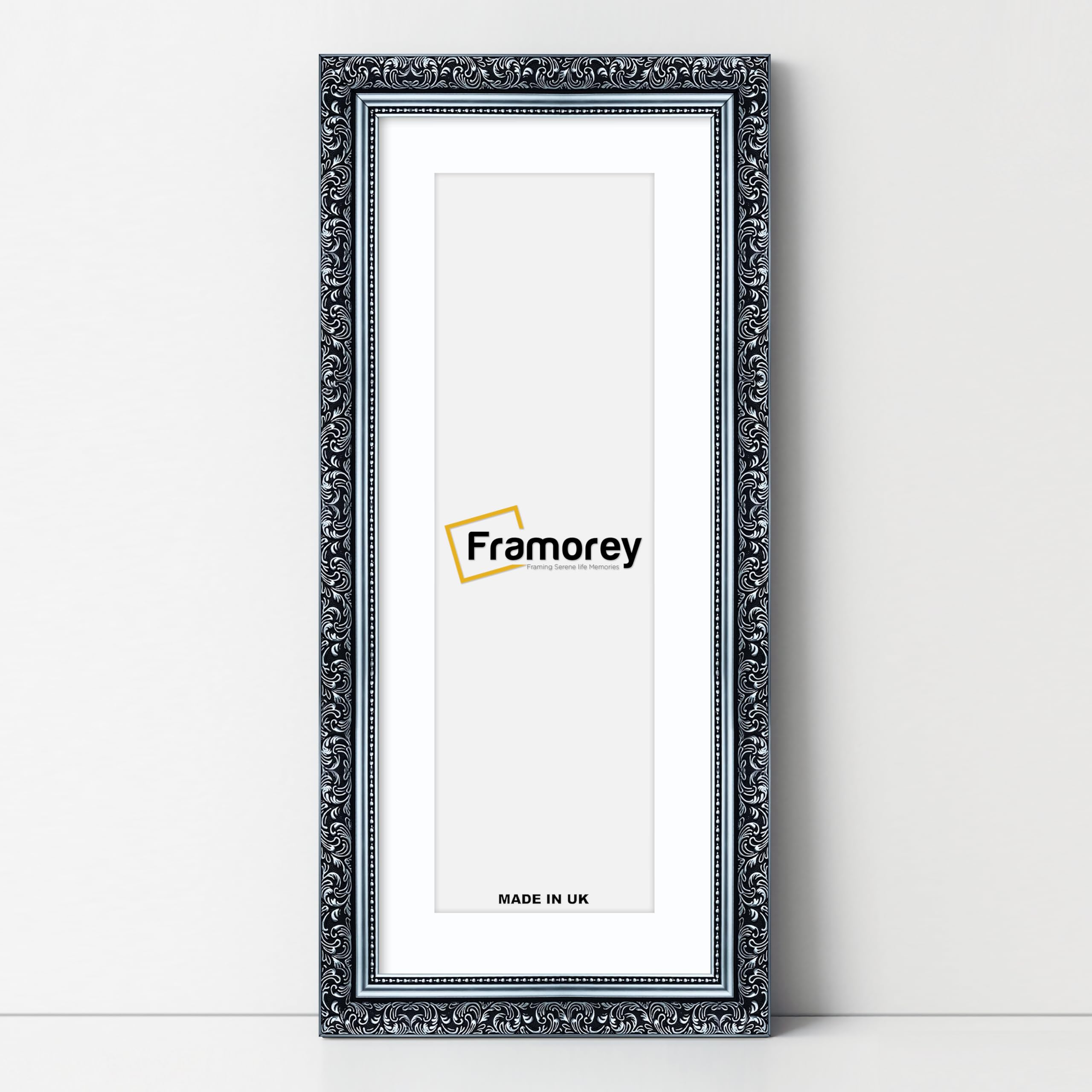 FRAMOREY Panoramic Style Picture Frame, 28x12" Size Silver Photo Frame With 24x8" Size White Mount, Dahlia Traditional Effect Wall Hanging Frame, Home Décor Frame,