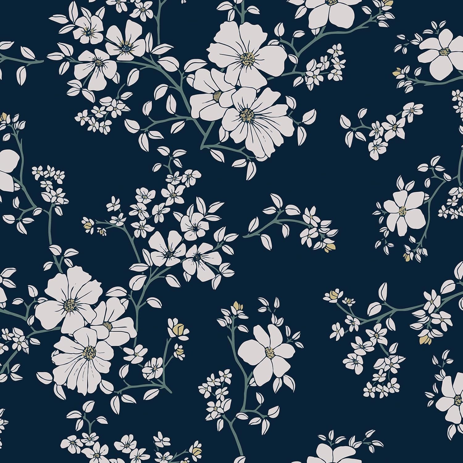 VaryPaper Dark Floral Peel And Stick Wallpaper Navy Blue Floral 