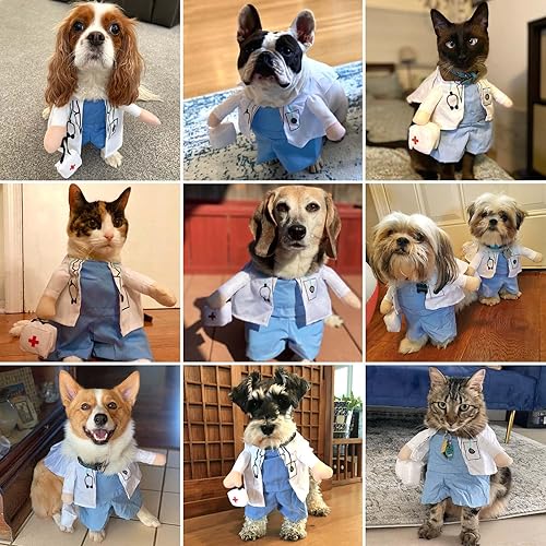 Miniatura 5 de Disfraz de médico para perro, gato, divertido disfraz de Halloween para perros pequeños, gatos, cachorros, fiesta de cosplay, ropa de jeans, ropa de
