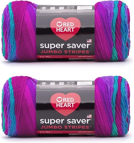 Miniatura 1 de Red Heart Super Saver - Ovillo de lana Jumbo Polo Stripe  Paquete de 2 unidades de 14 onzas  Acrílico  4 medianos (peinado)  482 yardas