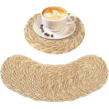 Woven Placemats for Outdoor and Patio Dining, 6-Piece Set - Handcrafted Rattan...