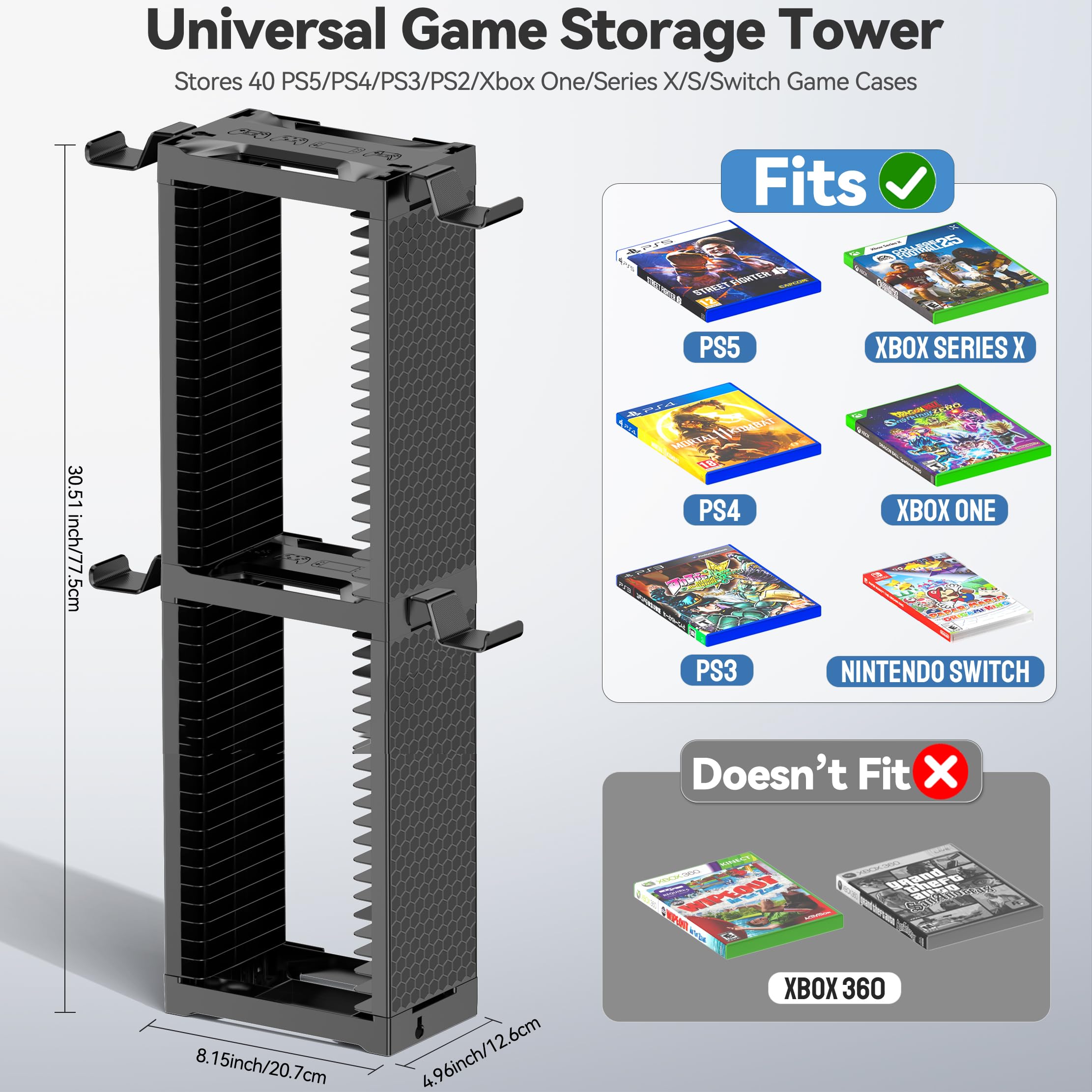 Kytok Support Universel Organisateur pour Jeux Vidéo, Tour de Rangement Compatibilité avec PS5/Switch 2/Xbox One/Series/PS4/PSP (Deux étages)