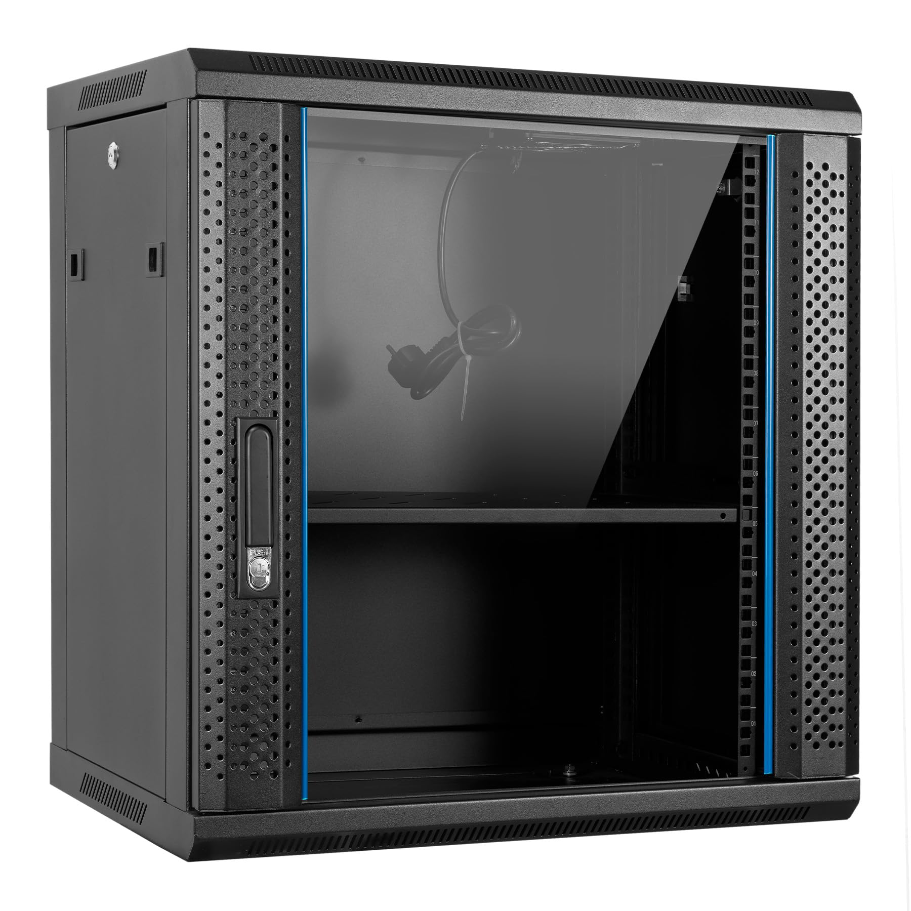 Aiten Data Armario Rack Mural 19" 12U Medidas 600 x 450 x 620 mm Montado con Accesorios: 1 Bandeja Fija, 1 Ventilador de Techo de 120 mm, Tornillos y Llaves
