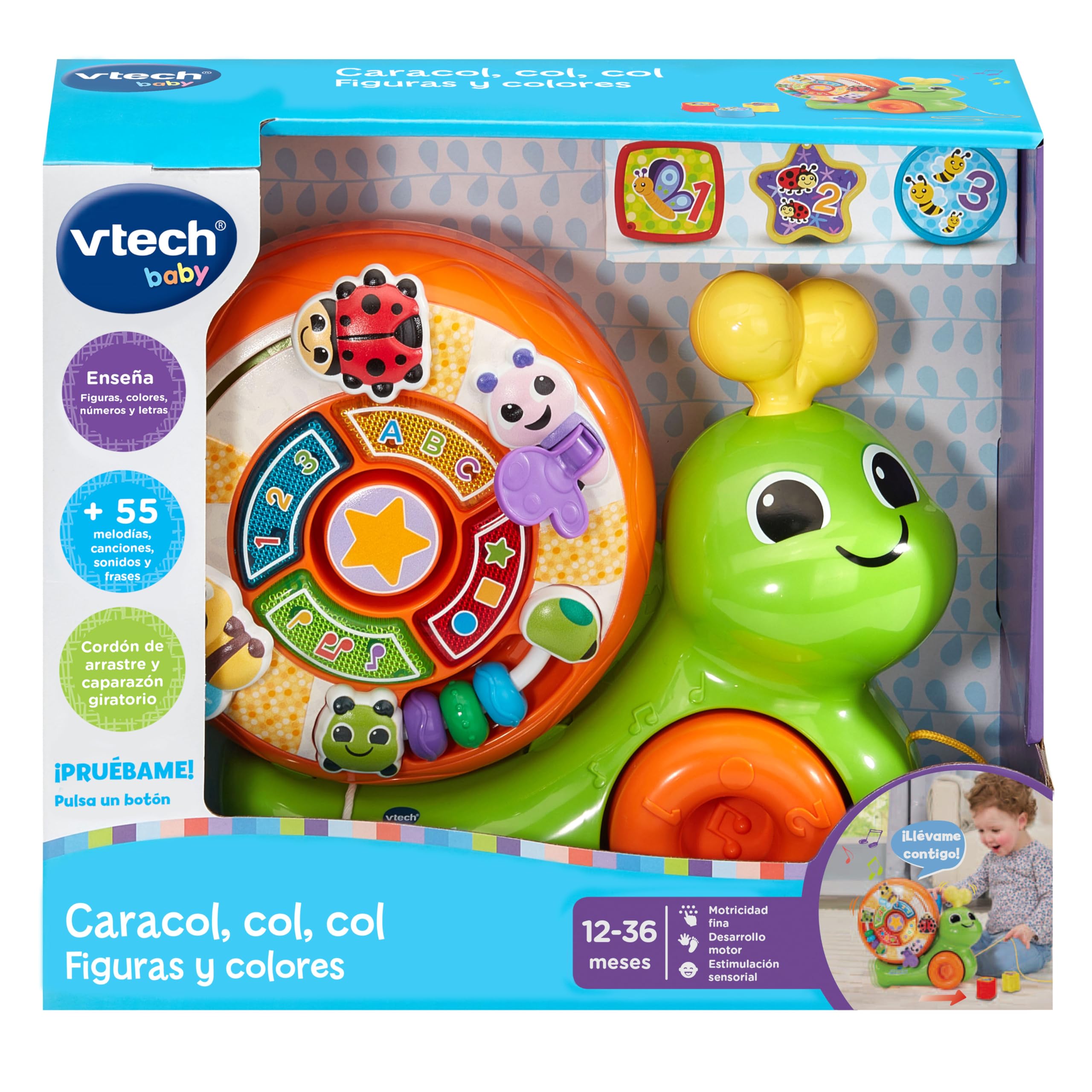 VTech-Baby Caracol Col Col Música y Animales, Juguete de Arrastre, Caracol Interactivo, Juegos para Encajar, Coordinación Ojo-Mano, Regalo niños 1 año, Versión ESP