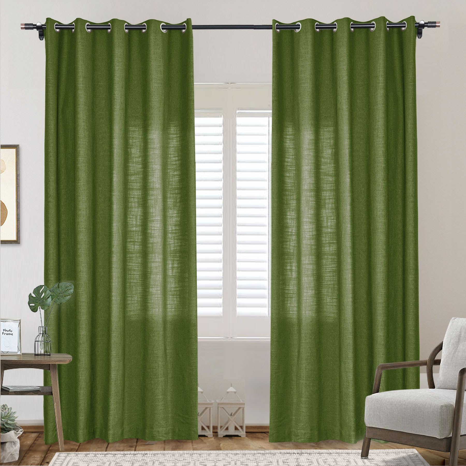 Bardzo długie zasłony lniane z filtrem światła, do wysokich sufitów, półprzezroczyste, 127 x 640 cm dł., idealne do dekoracji loftu, elegancka, zielona dekoracja okienna, 6,4 m