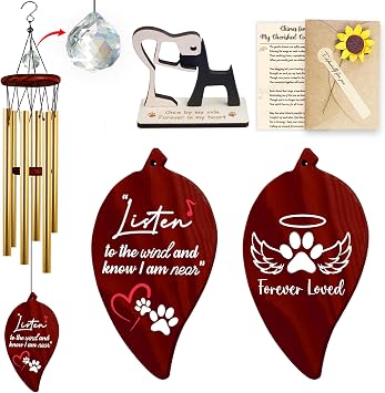 Memorial Wind Chime for Dog Loss with Crystal, Dog Loss Sympathy Card, Poem