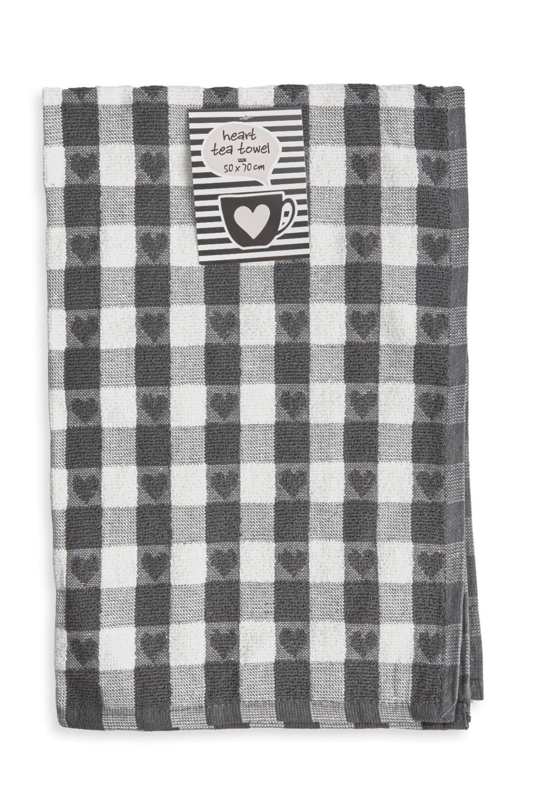 Emma Barclay Charcoal Jumbo Heavy Weight Check Kitchen Tea Towel With Heart Detail (Charcoal)