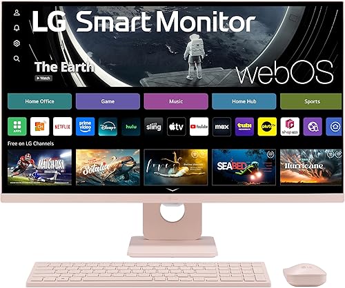 LG 27SR5BF-P Monitor inteligente FHD de 27 pulgadas (1920 x 1080) con transmisión de TV, webOS, teclado inalámbrico, mouse, HDR10, pantalla IPS,