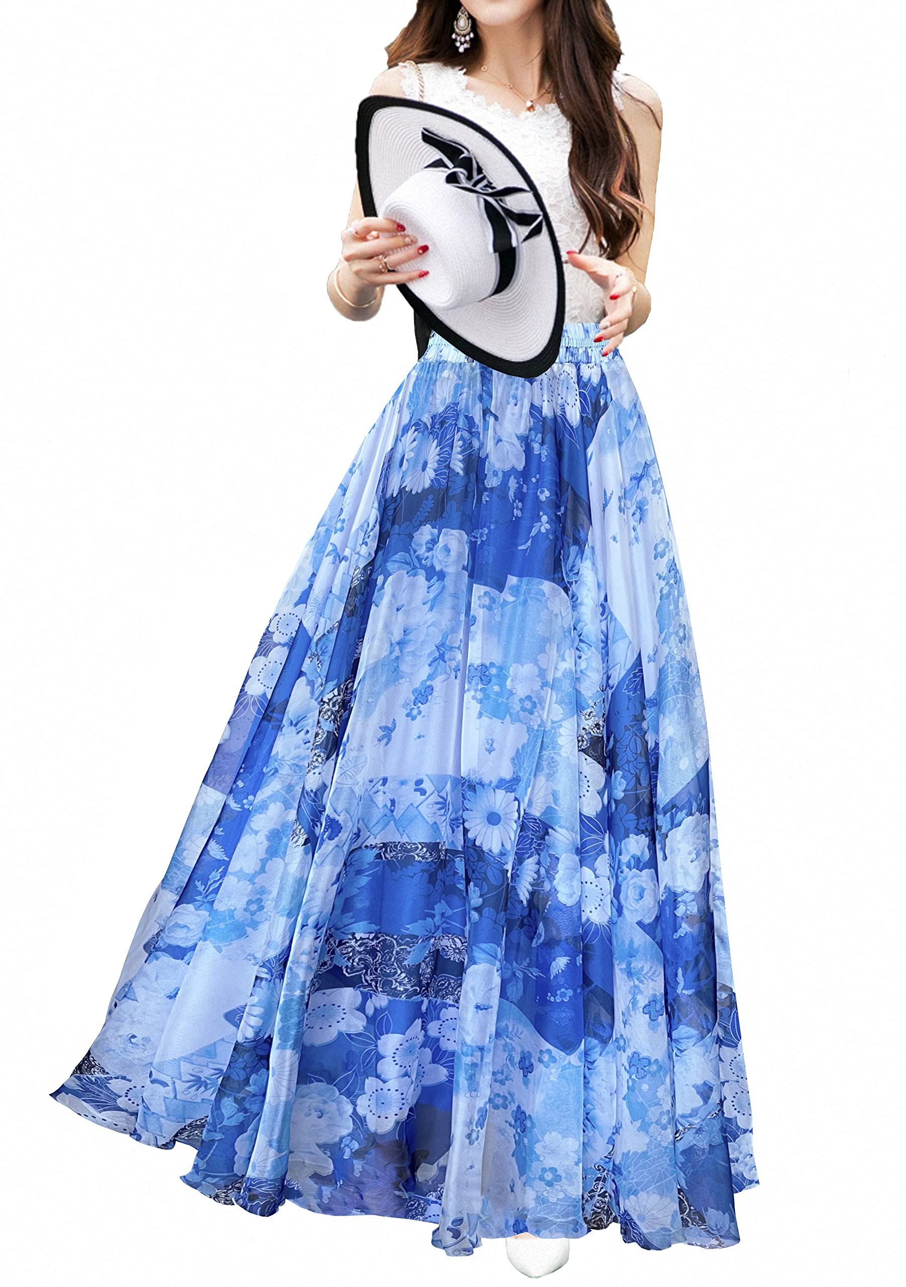 Women Full/Ankle Length Blending Maxi Chiffon Long Skirt Beach Skirt