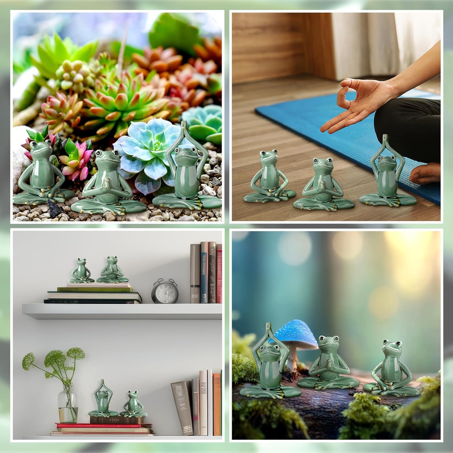 3 Pcs Ceramic Zen Frog Decor Meditation Yoga Frog Figurine Garden Statue Cute Peaceful Meditation Tabletop Decor for Desk Living Room Patio Home Office Bookshelf Shelves Sculptures Gifts