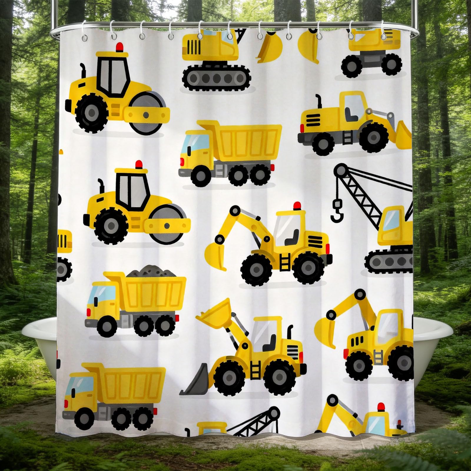 Hongduo 3D Excavator Shower Curtain for Stalls Bathtubs Childrens Bathroom Decor Shower Curtain Set Polyester Fabric Waterproof 120x180cm/48X71 Inch with Hooks