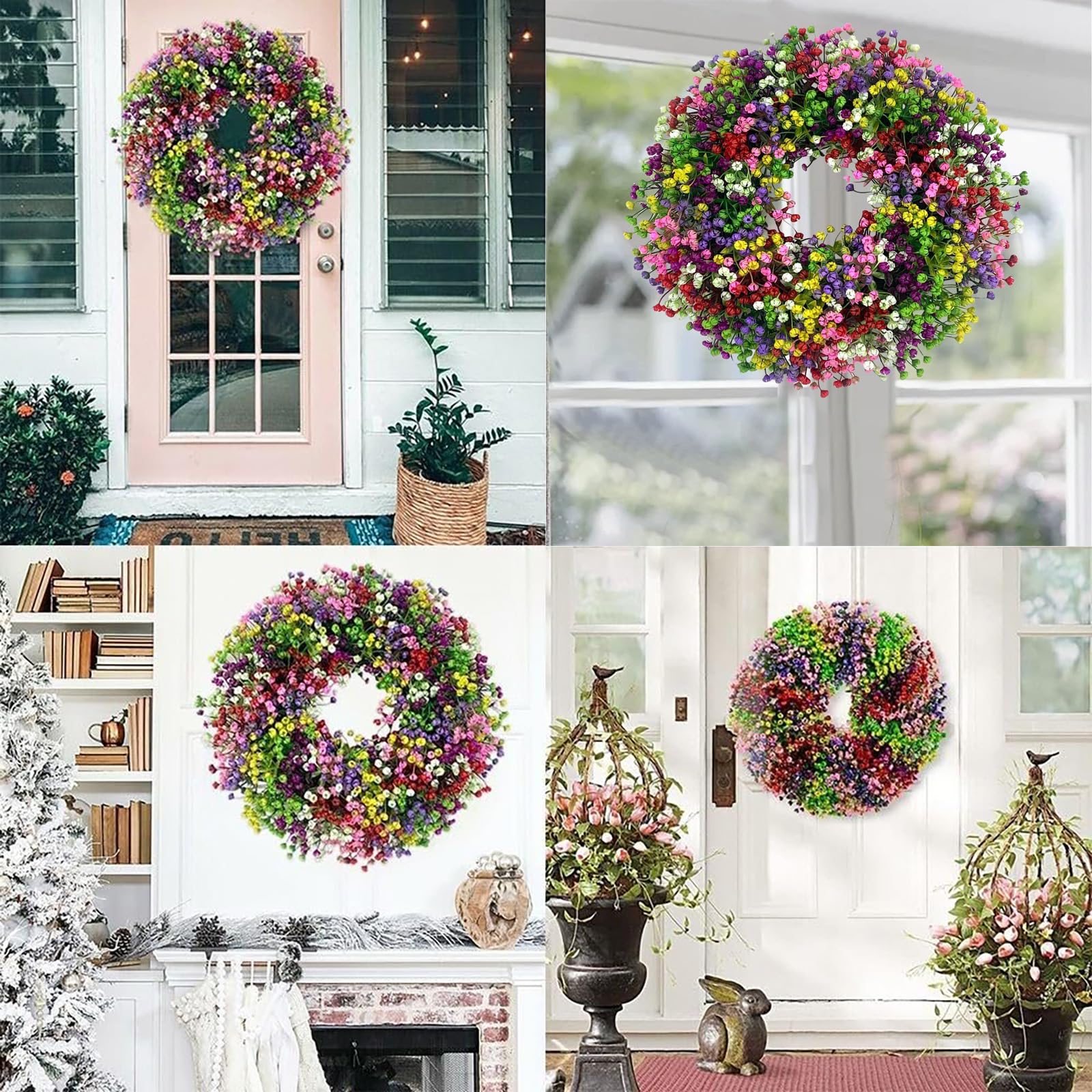 Couronne de porte Toute l'Année, Couronnes de Gypsophiles De Printemps, pour Les Décorations de Vacances