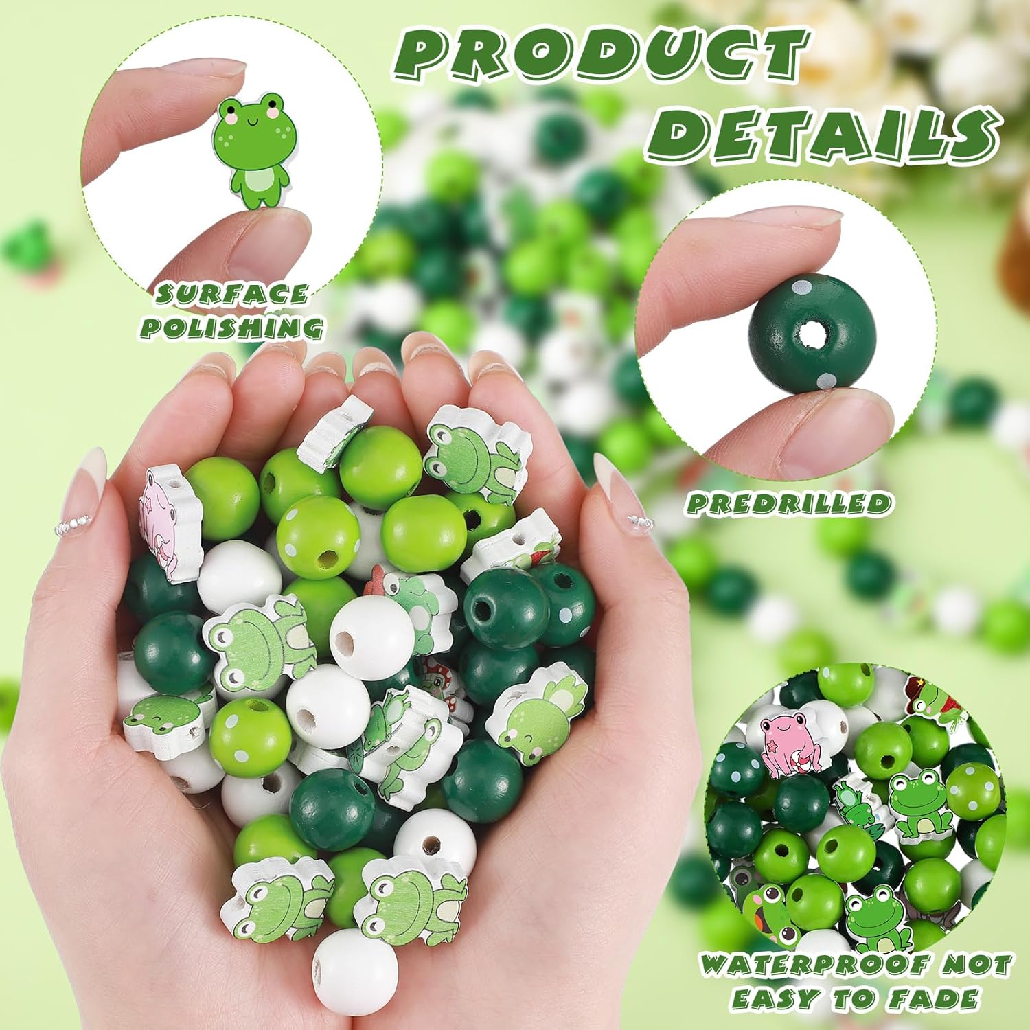 Ripeng 200 Pcs Summer Frog Wooden Beads Cute Animal Wood Beads Green Frog Shaped Bead for DIY Crafts Garlands Home Decorations Key Chains Macrame Crafts Bracelet Jewelry Making - Image 4