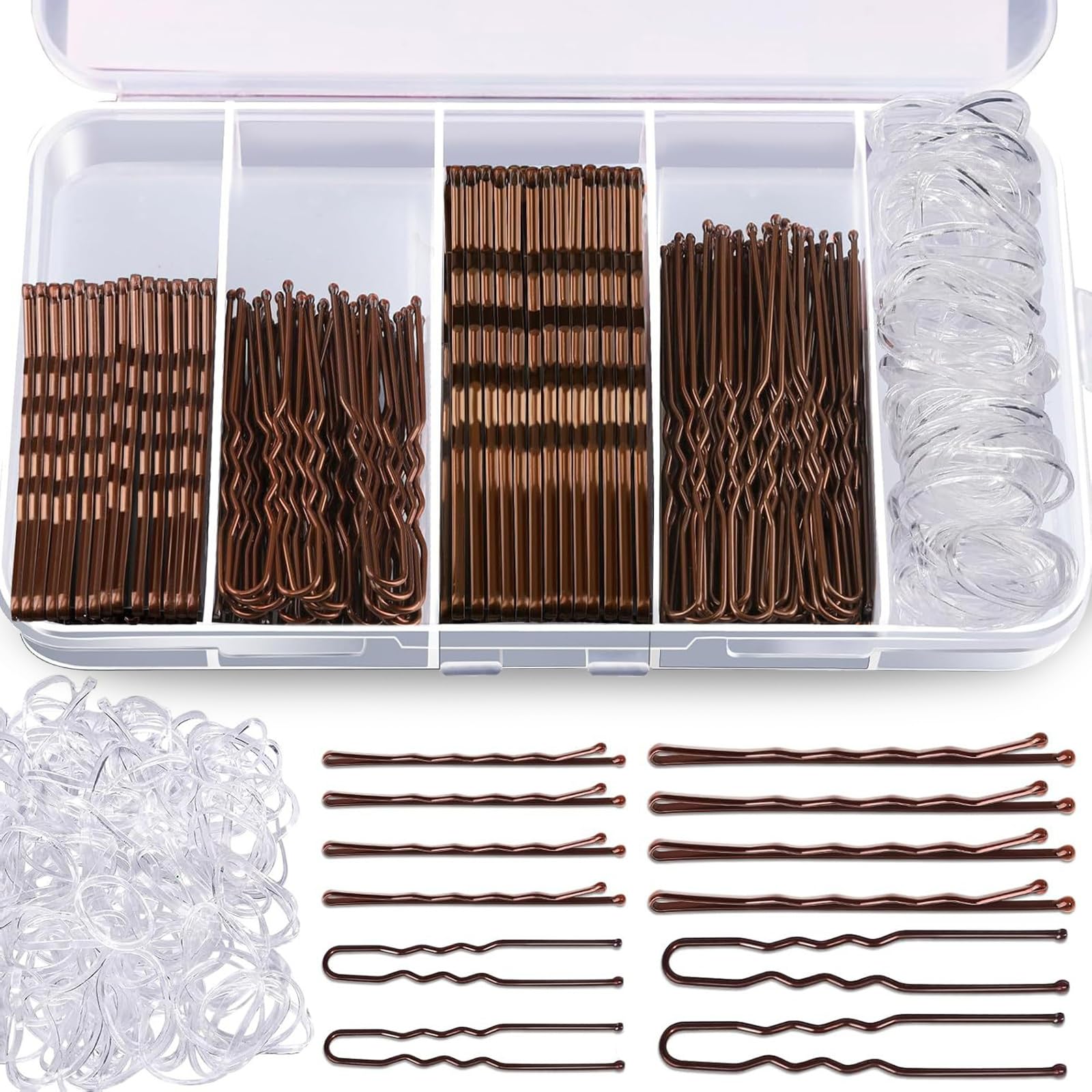 Aucuu 300 Stück Haarnadeln Bobby Pins Set, Haarnadeln Metal Hair pin mit Aufbewahrungsbox, Haarklammern U-förmige, Wellen-Haargriff Haarspange, Durchsichtige Haargummi, Haarklemmen Haarspangen Damen