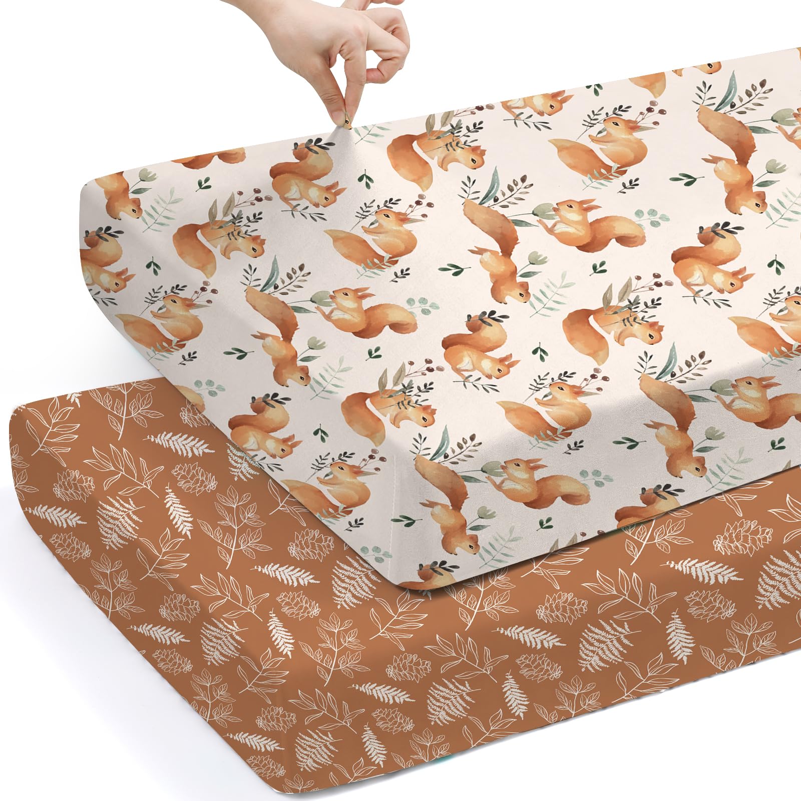 BROLEX Baby Fitted Crib Sheets: Kid Crib Sheets - Set of 2 for Toddler Standard Size Crib Mattress for Boys and Girls - Jersey Knit Crib Bed Sheets Squirrel&amp;Foliage