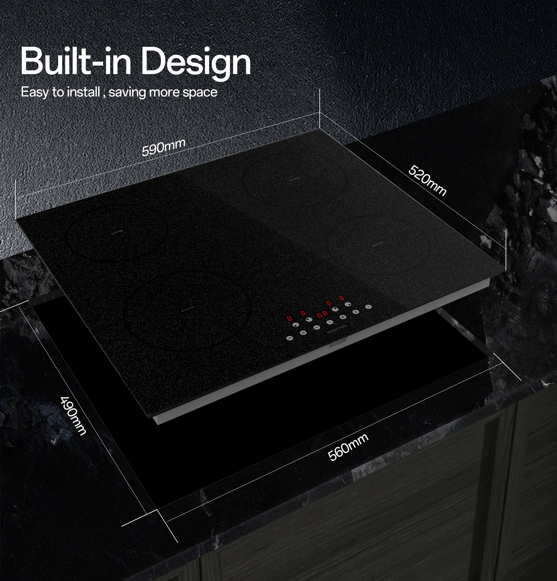 13amp Plug in Electric Induction hob, STARCHARTS 13amp Plug and Play Electric Hob, 2800W, 4 Zones Induction Hob with Touch Control, 9 Cooking Power Levels, Child Lock, Boost, Snowflake Pattern Style — view 6