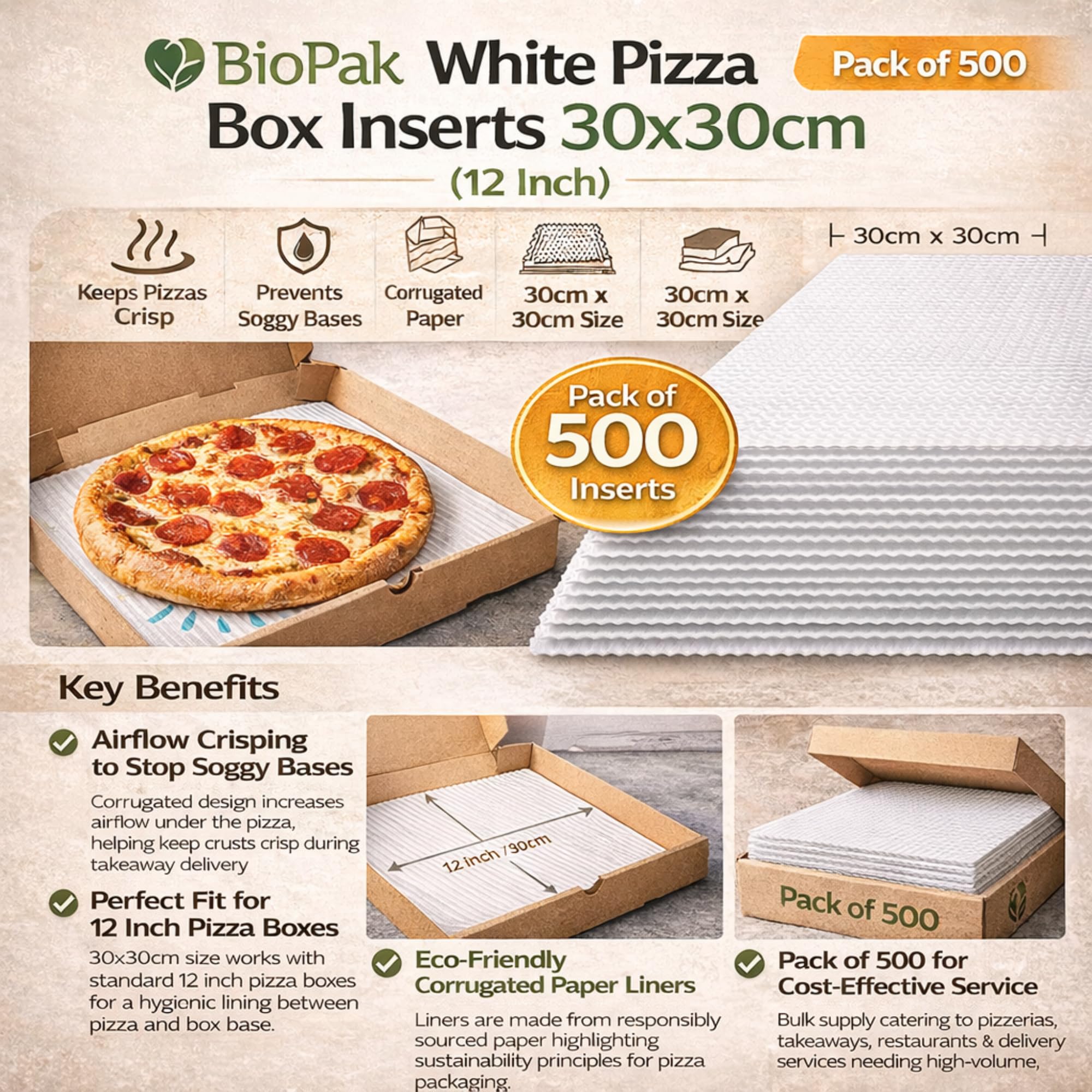 BioPak Inserti per scatola pizza bianca 300mm - cassa di 500