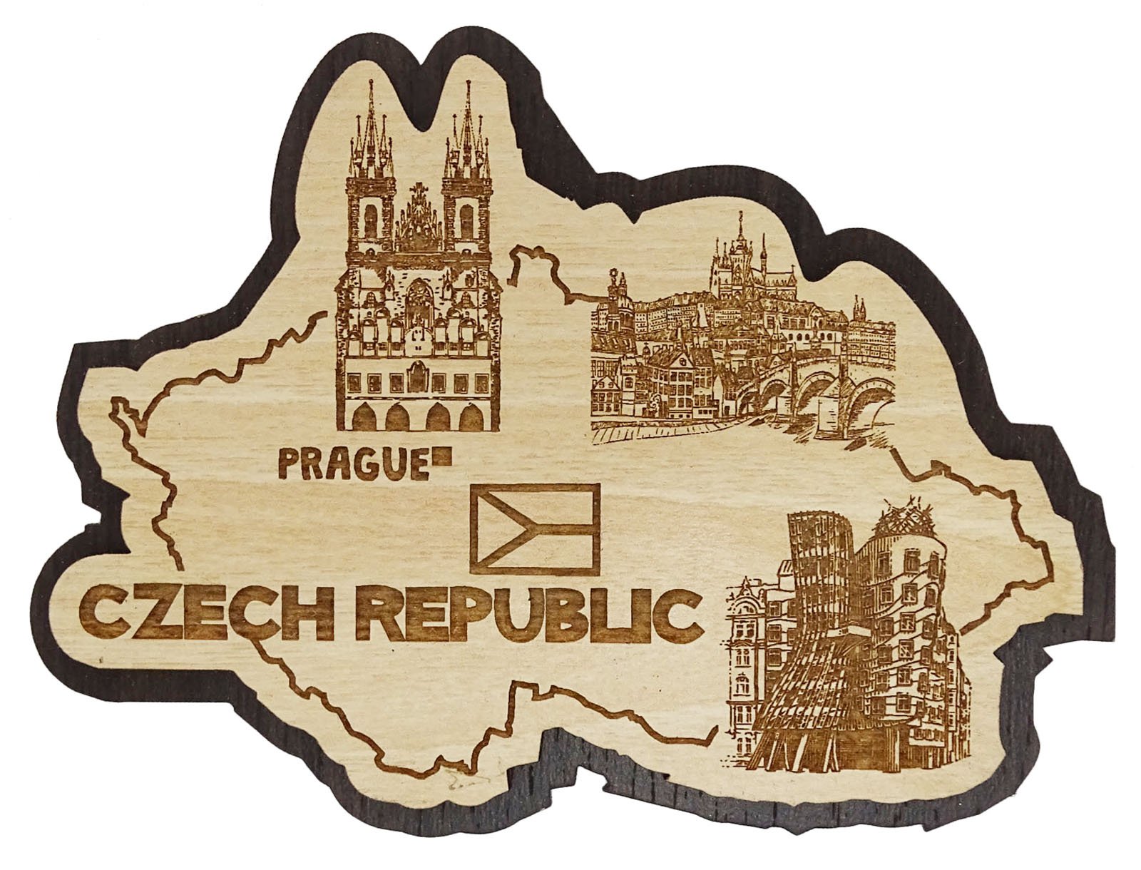 Printtoo Souvenir Czech Republic Map Gift Wooden Engraved Fridge Magnet