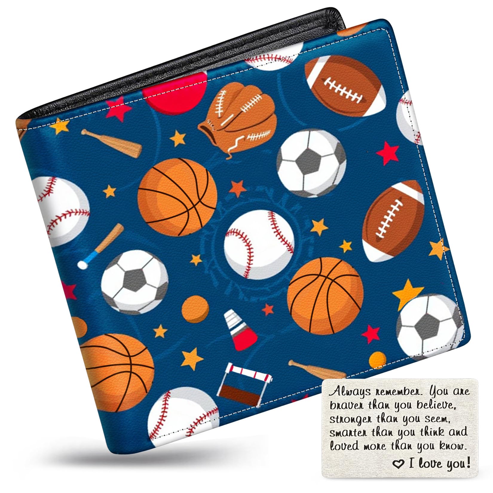 Boys Wallet for Kids, Teen Boy Balls Wallets 9-12 8-10 8-12, Cool Novelty Leather Bifold Rfid Blocking Purse Coin Pocket Zipper Id Window for Children Men Male Youth Guys Birthday Gifts