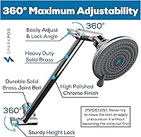 Vista 2 de SparkPod 11" Solid Brass Shower Head Extension Arm - Flexible Height & Angle Adjustable Shower Arm Extension for Rain Showerheads with Sturdy Lock
