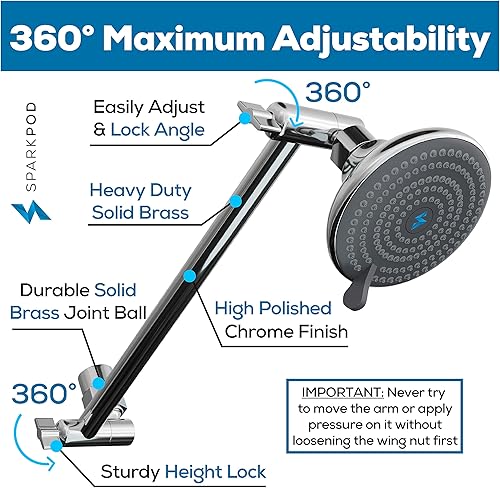 Miniatura 2 de SparkPod - Extensión de brazo de ducha ajustable de latón macizo, con conexión universal para todos los cabezales de ducha Fácil de instalar,