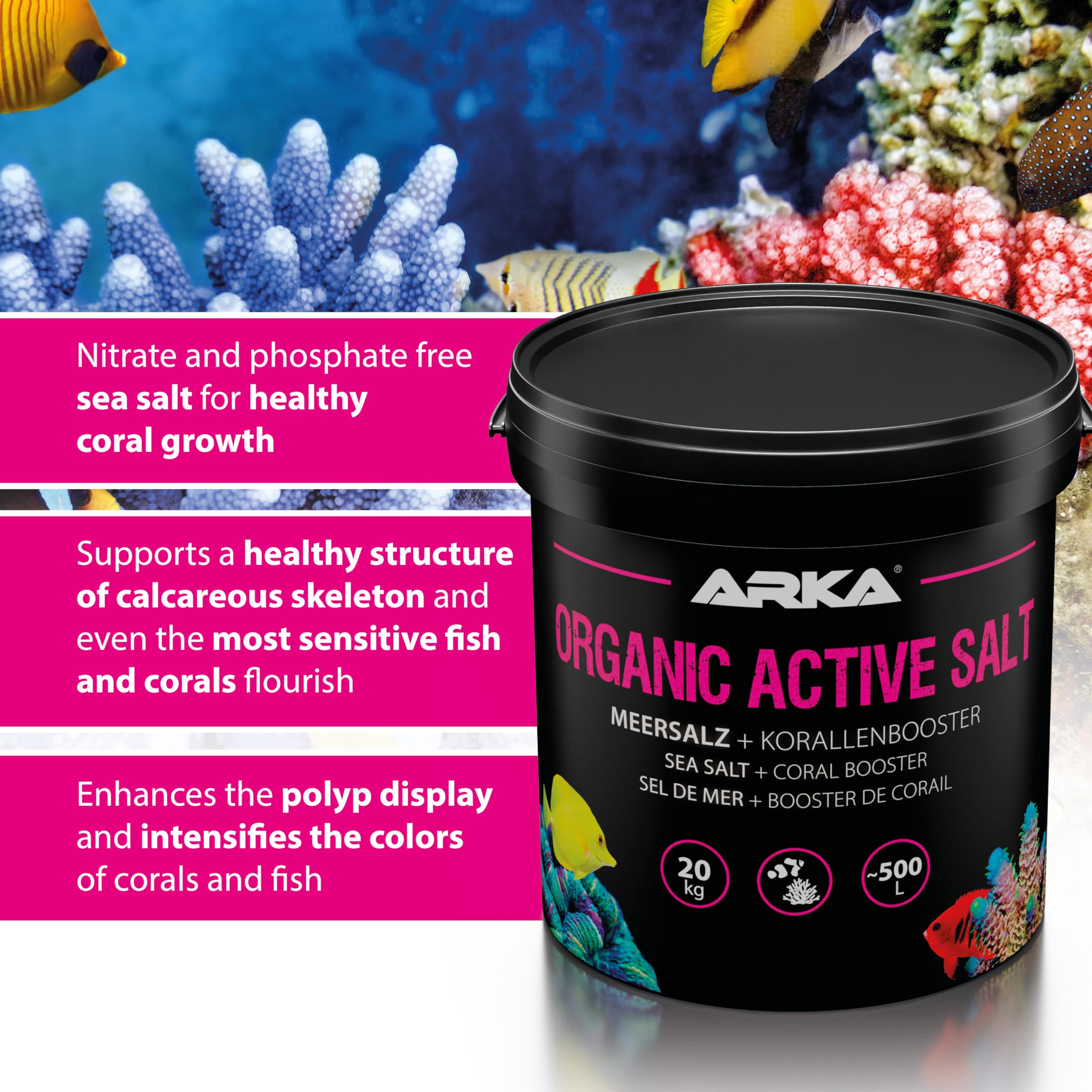Sal de Arrecife Acuario 20 kg - Organic Active Salt con Bacterias | sal de arrecife con bacterias activas, booster corales, sin fosfatos, sin nitratos, para SPS, LPS, blandos, agua salada