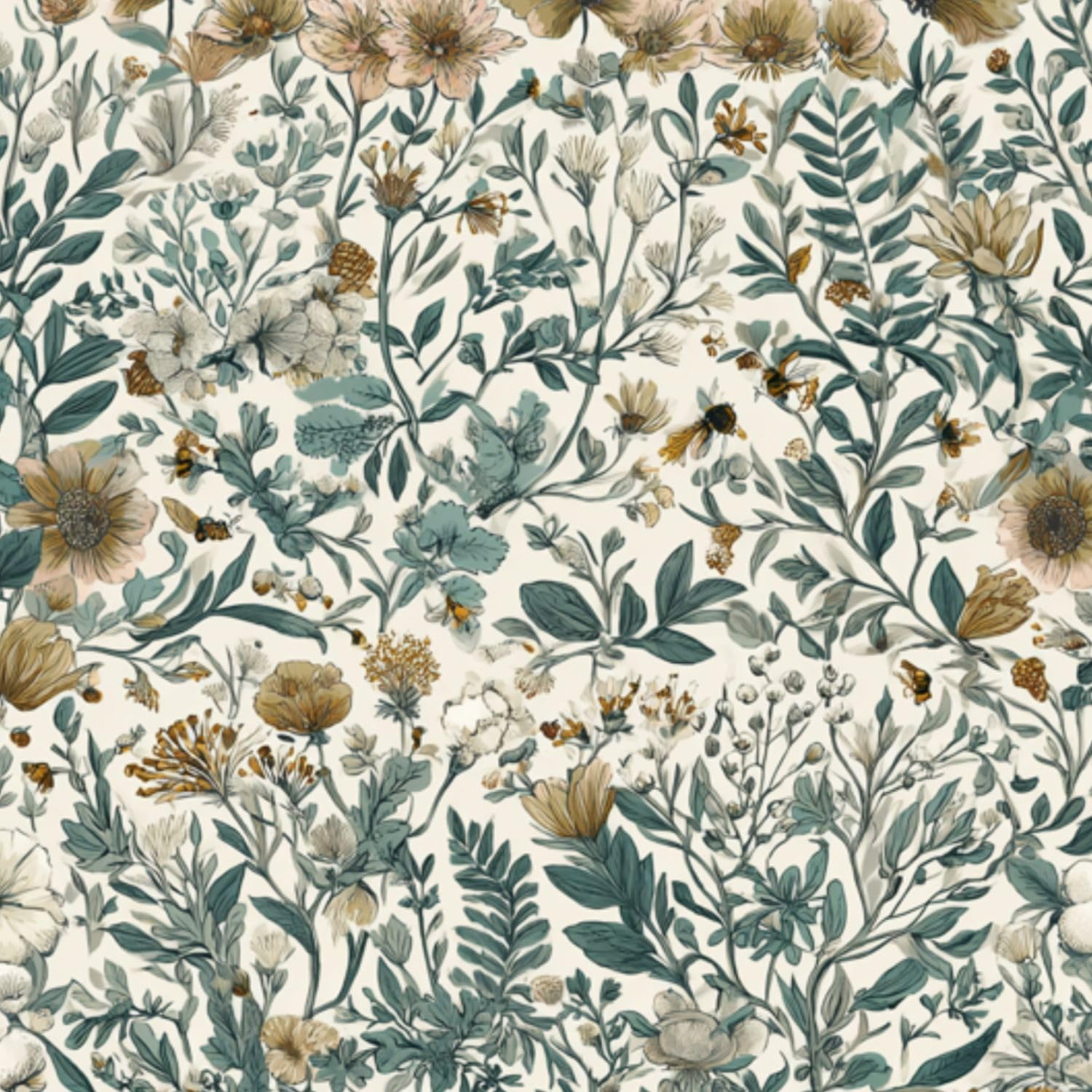 Deruinvaio Multi10 Self Adhesive Feature Removable Sage Teal Floral Vintage Vine Peel And Stick Vinyl Wallpaper Roll, Sticky Lining Paper For Bedroom, Living Room, Kitchen Walls