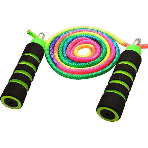 Anna's Rainbow Rope; Durable Outdoor Tie-Dye Cloth Jump Rope for Kids - Adjustable Skipping Rope with Foam Handles and Woven Cloth Cord