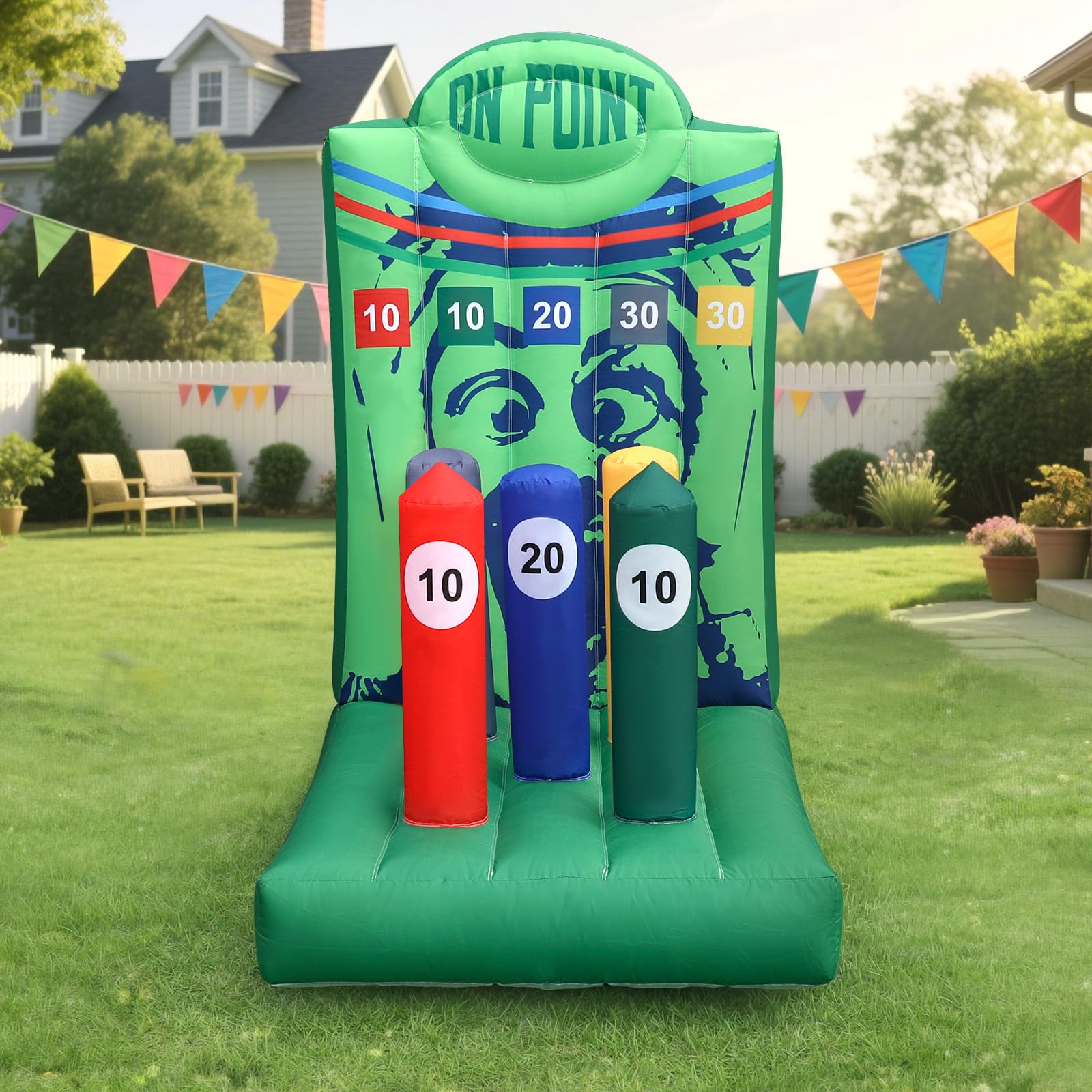 Wellcomer Inflatable Ring Toss with Built-in Blower, Portable Pillar Throwing Target for Backyard, Carnival & Family Gathering