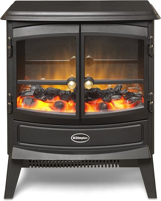 Dimplex Springborne Optiflame Electric Stove, Freestanding Matte Black Cast Iron Effect Electric Fire with Coal Fuel Bed, LED Flame Effect, 2kW Adjustable Fan Heater and Remote Control