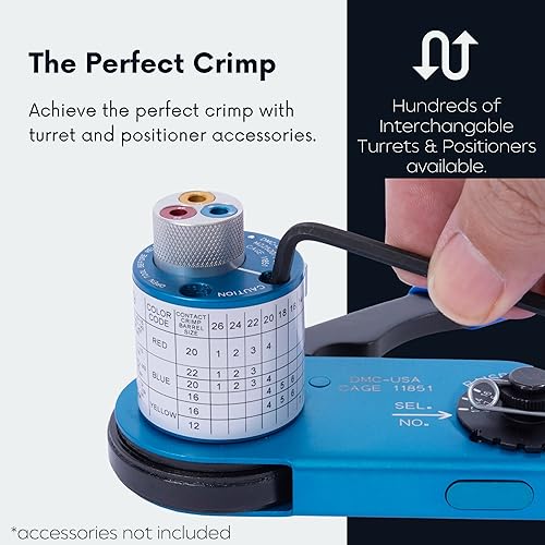 Miniatura 5 de DMC Herramienta de crimpado AF8, engarzado de 8 sangrías, calificada para M225201-01, rango de cables 12-26 AWG