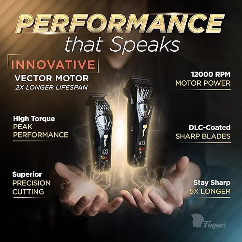 Miniatura 4 de Fagaci Cortapelos profesionales para hombres con cuchillas DLC y motor vectorial de alto par, juego de cortapelos y recortadoras de barbero cero