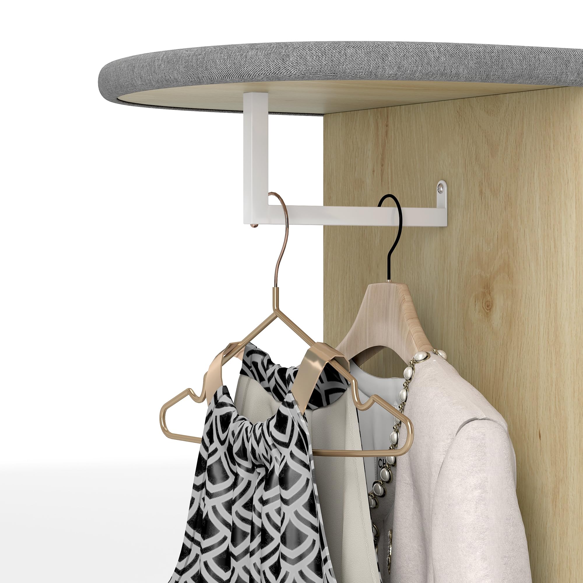 HOMCOM Armadio da stiro in legno, asse da stiro con rotelle, asta appendiabiti, ripiano aperto, per soggiorno, camera da letto, 125 x 43,5 x 102,5 cm, legno naturale
