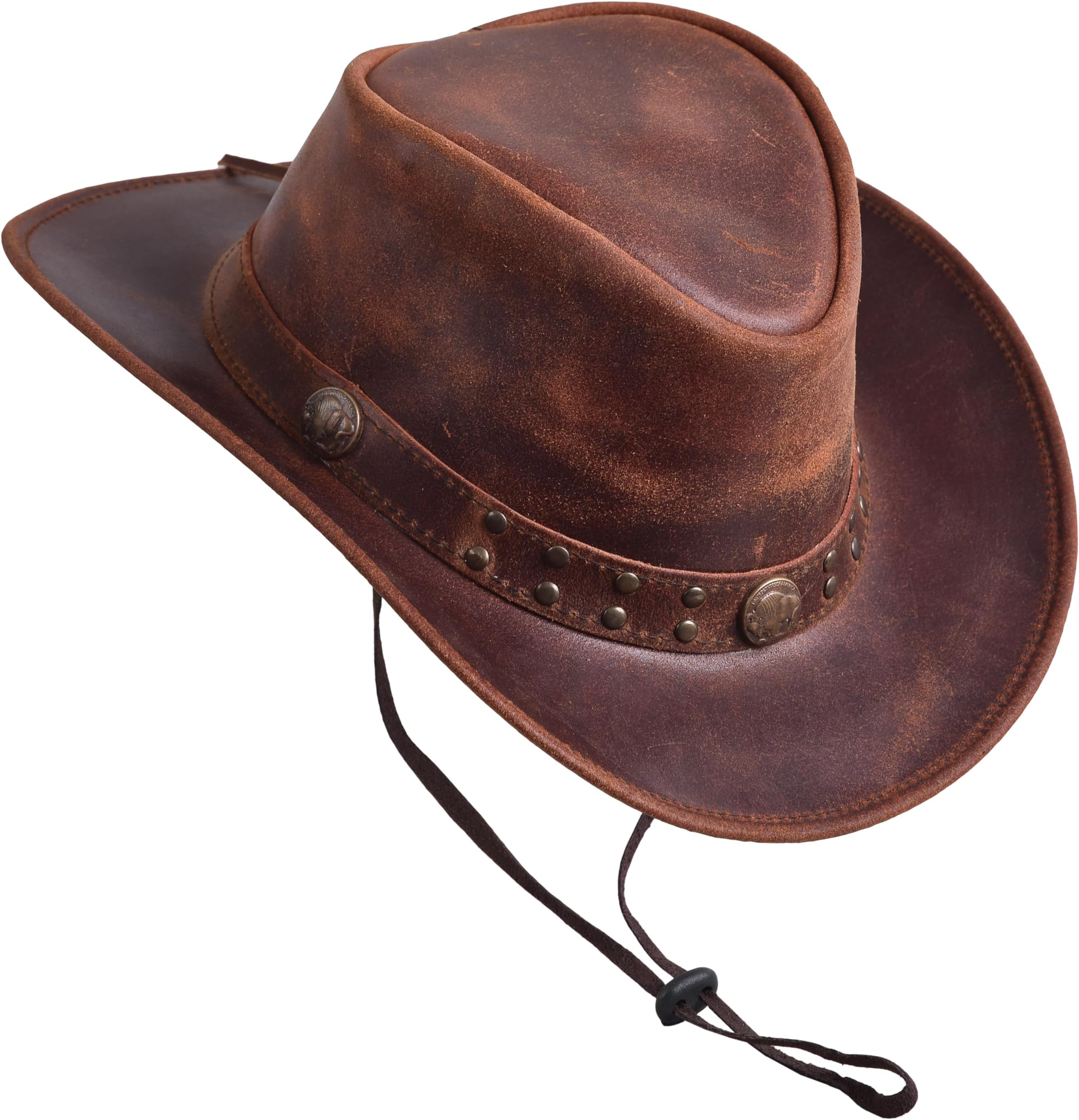 Shapeable Outback hat Style Leather Cowboy Old Style hat for Men and Women Western Wide Brim Vintage