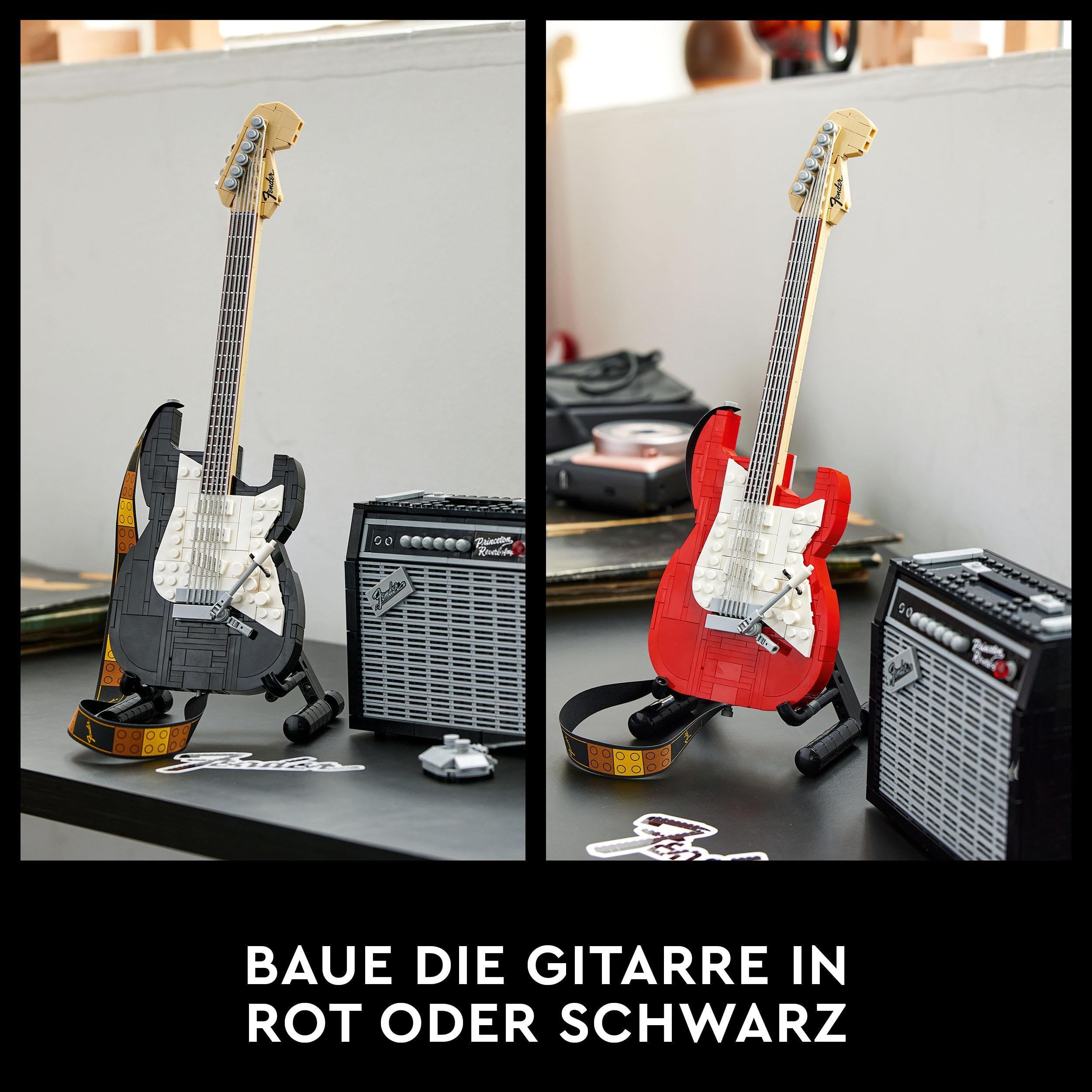 LEGO Ideas Fender Stratocaster, DIY-Gitarren-Kit, Modell-Musikinstrument für Jugendliche und Erwachsene mit 65 Princeton Reverb Verstärker und Gitarren-Zubehör, 21329