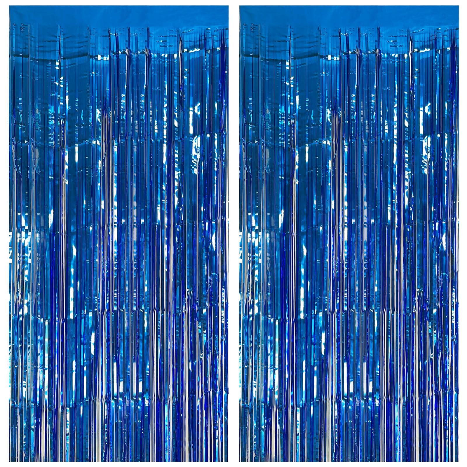 GELIMY 3PCS Blue Metallic Tinsel Foil Fringe Curtain Glamorous Photo Booth Backdrop for Parties, Weddings, Birthdays, Christmas, New Year Decor (3.28ft (1m) wide x 6.56ft (2m))