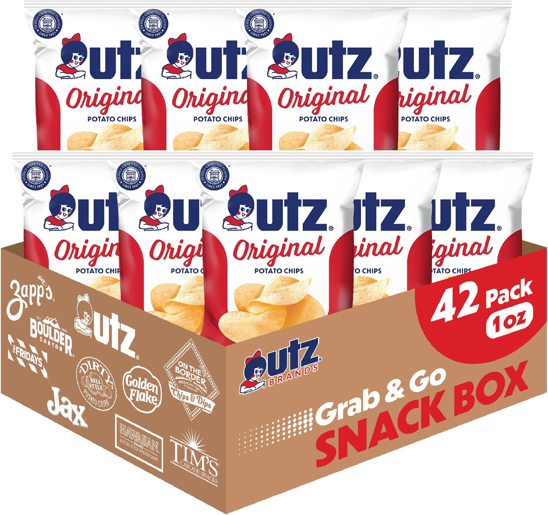 Original 1 Oz Bags, 42 Count Crispy Potato Chips Made from Fresh Potatoes, Crunchy Individual Snacks to Go, Cholesterol Free, Trans-Fat Free, Gluten Free Snacks, brand is Utz, variation theme is Flavor that is Original, Size that is 2.63 Pound (Pack of 1).