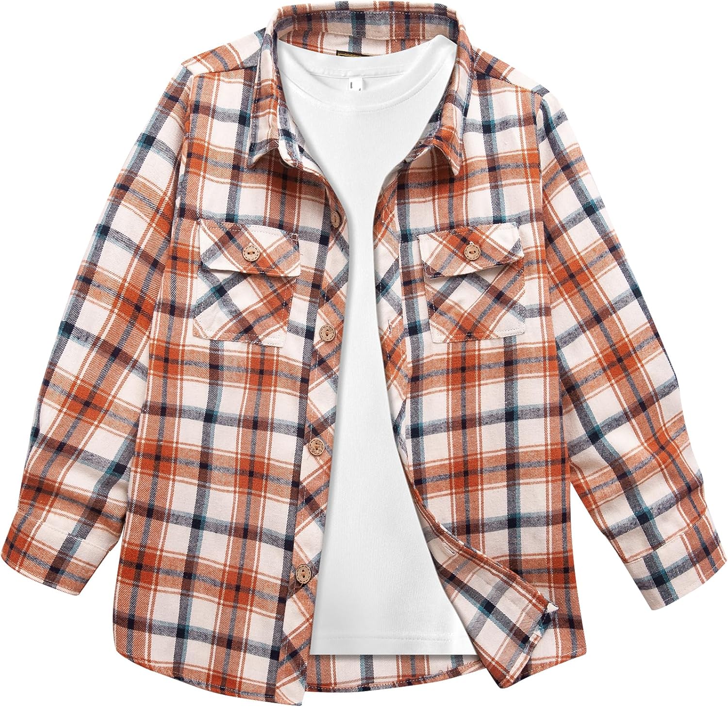 Boys Plaid Flannel Shirts Long Sleeve Button-Down Cotton Western Cowboy Shirt for 6-15 Years