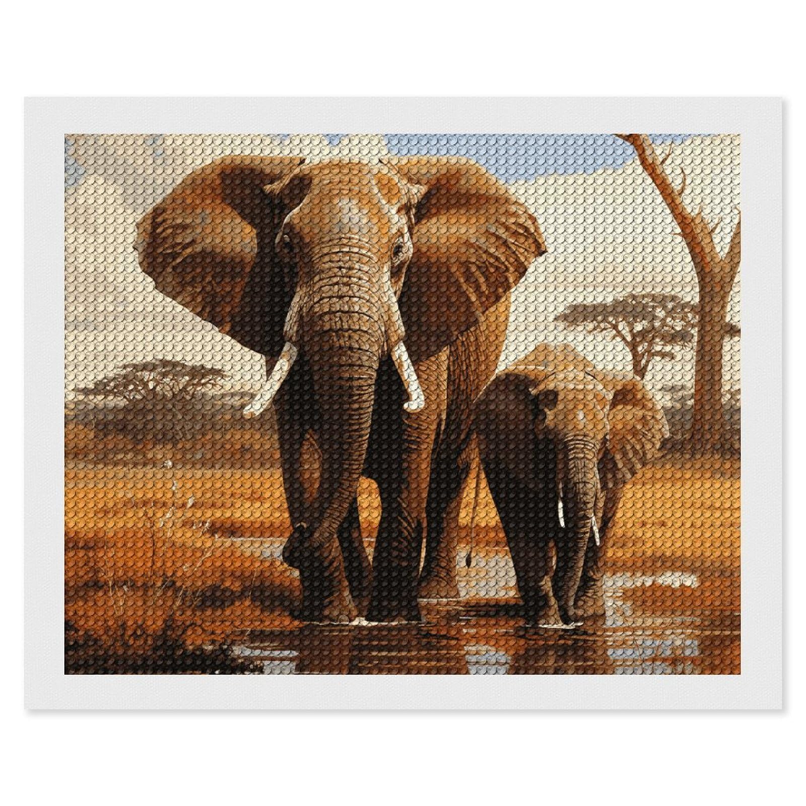 Elephant Family Diamond Art Kits for Adults, DIY 5D Diamonds Painting Kits for Beginner, Round Full Drill Diamond Dots Painting, 16"x20" Diamonds Pictures Gem Art and Crafts Wall Decor