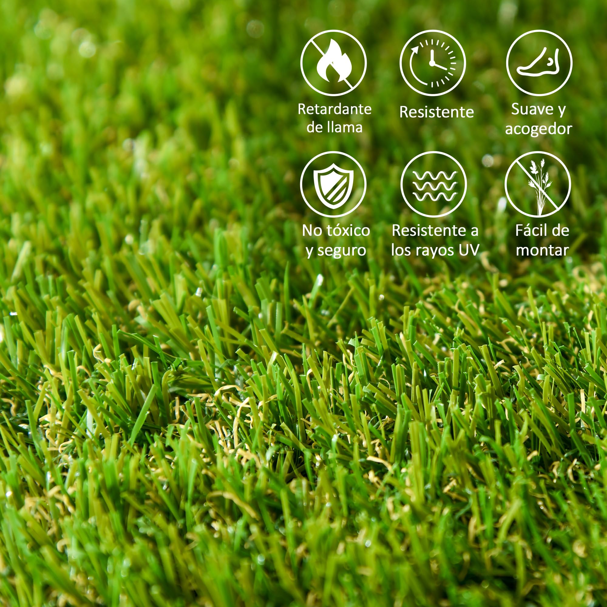 Outsunny Césped Artificial de 10 Piezas Alfombra Césped Artificial 30x30 cm con Altura de Hierba 20 mm Anti-UV para Jardín Patio Balcón Verde Oscuro