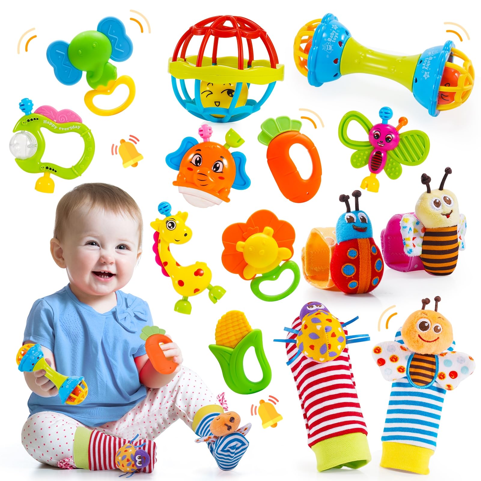 Tsokize Juguetes Bebes 0 3 6 9 12 Meses, Sonajeros Bebe 0-12 Meses Regalos Bebe Niño 0-6 Meses Mordedores Sonajeros Bebe Juegos 0-6 Meses Juguetes para Bebes de 0-6 Meses Montessori Bebe 0-6 Meses