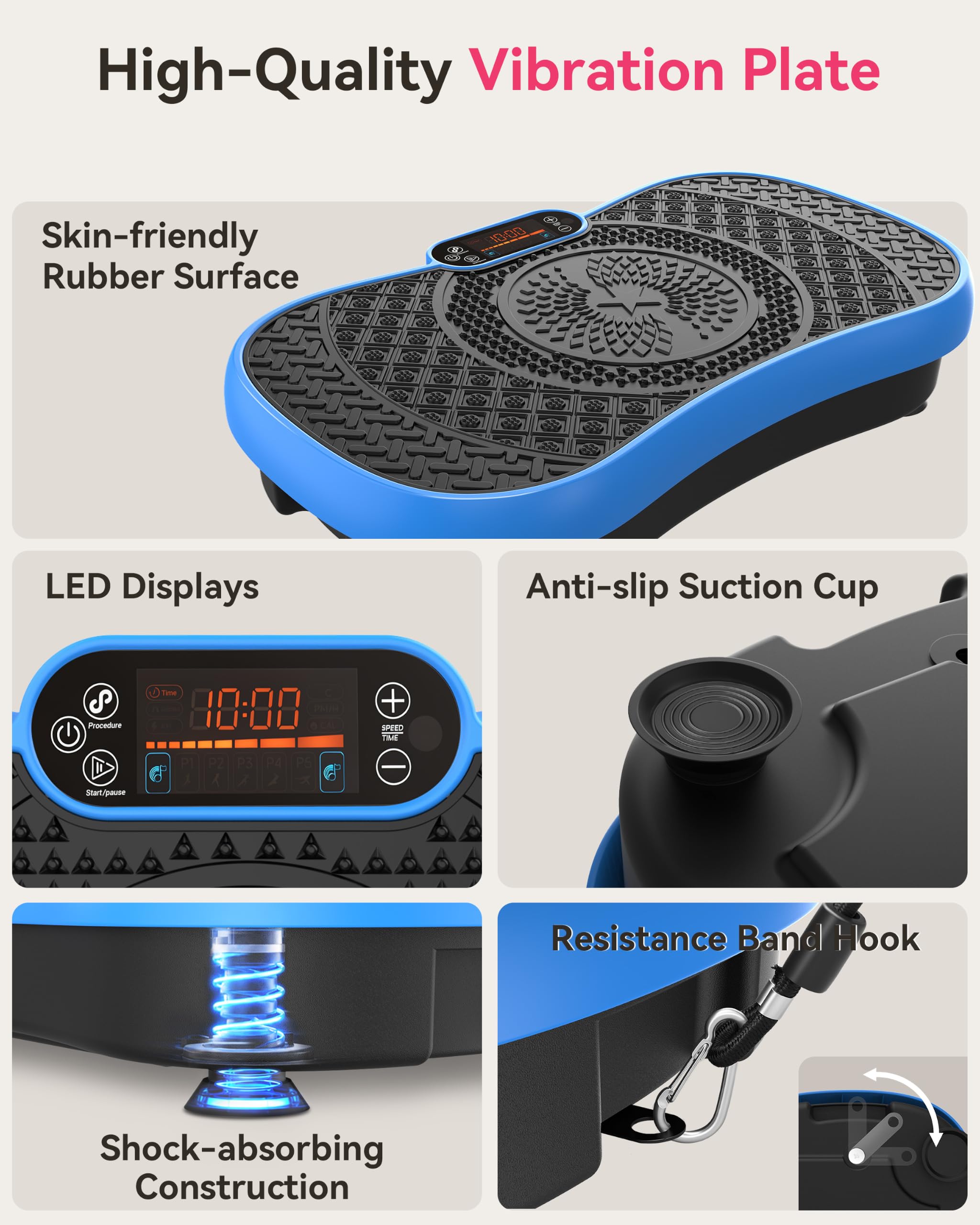 Pedana Vibrante, Vibration Plate Burever 180W, 200 Livelli di Intensità con 5 Programmi Preimpostati, Pedana Vibrante Per Allenamento Completo Con 2 Bande Elastiche E Telecomando