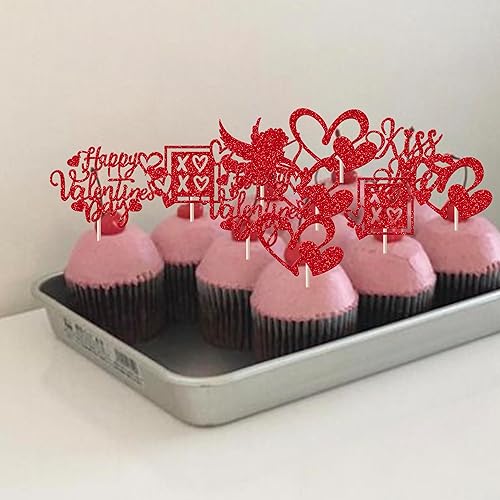 Miniatura 4 de Paquete de 30 adornos para cupcakes con purpurina para el día de San Valentín con purpurina Kiss Me Cupid para el día de San Valentín para cupcakes