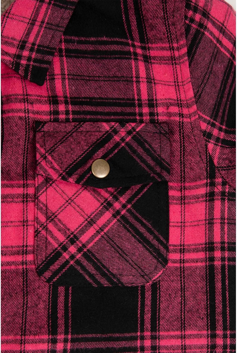 ZENTHACE Toddlers and Kids Boys Girls Sherpa Lined Snap Flannel Shirt Jacket,Cozy Plaid Shacket (Gender-Neutral)