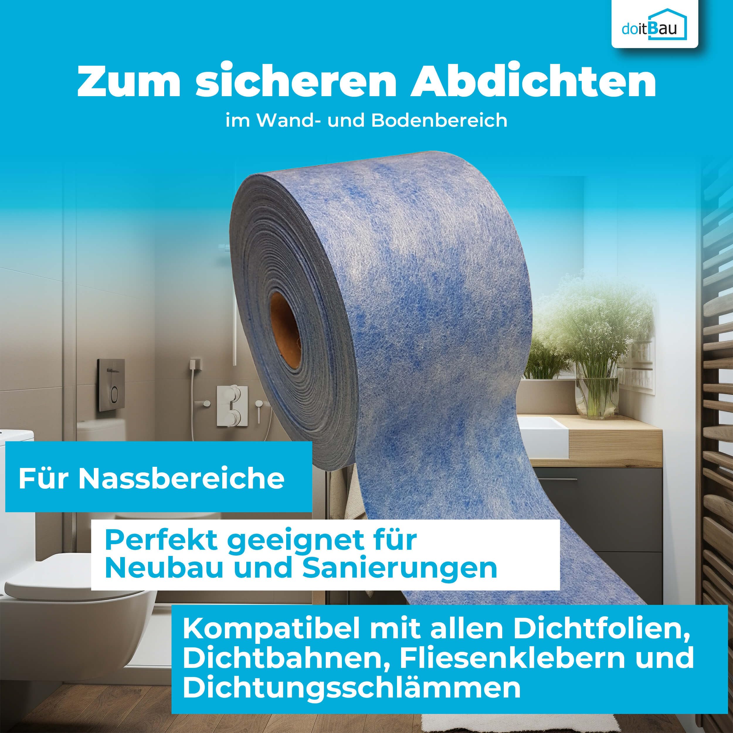 doitBau Juego de juntas de ducha – Sellado de superficies húmedas – Sistema de sellado impermeable de alta elasticidad – 120 mm cinta de sellado 20 kg película líquida – 20 m² juego completo baño