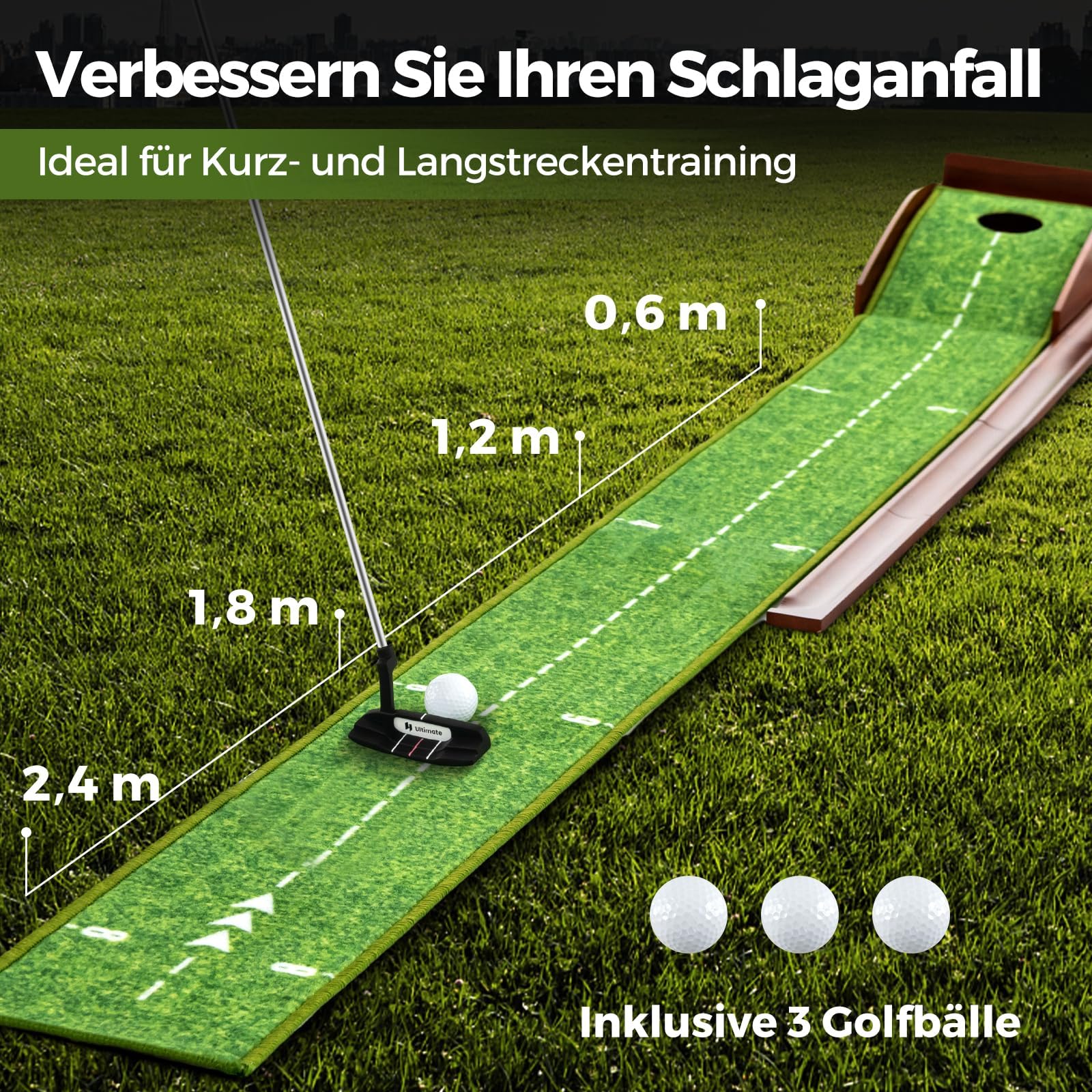 COSTWAY Golf Puttingmatte, Golfmatte mit 1/2/3 Löchern, Auto Rückkehr Übungsmatte mit 3 Golfbällen & Kunstrasen, Putting Trainer Indoor Outdoor für Anfänger, Profis