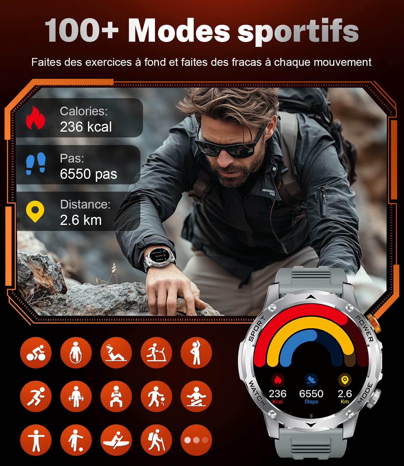 Montre Connectée Homme Appel Bluetooth/Batterie 1000 mAh/1.75'' Grand Écran,130+ Modes Sportifs,IP68 Étanche Smartwatch avec Moniteur de Fréquence Cardiaque/Sommeil, pour Android iOS,3 Bracelets