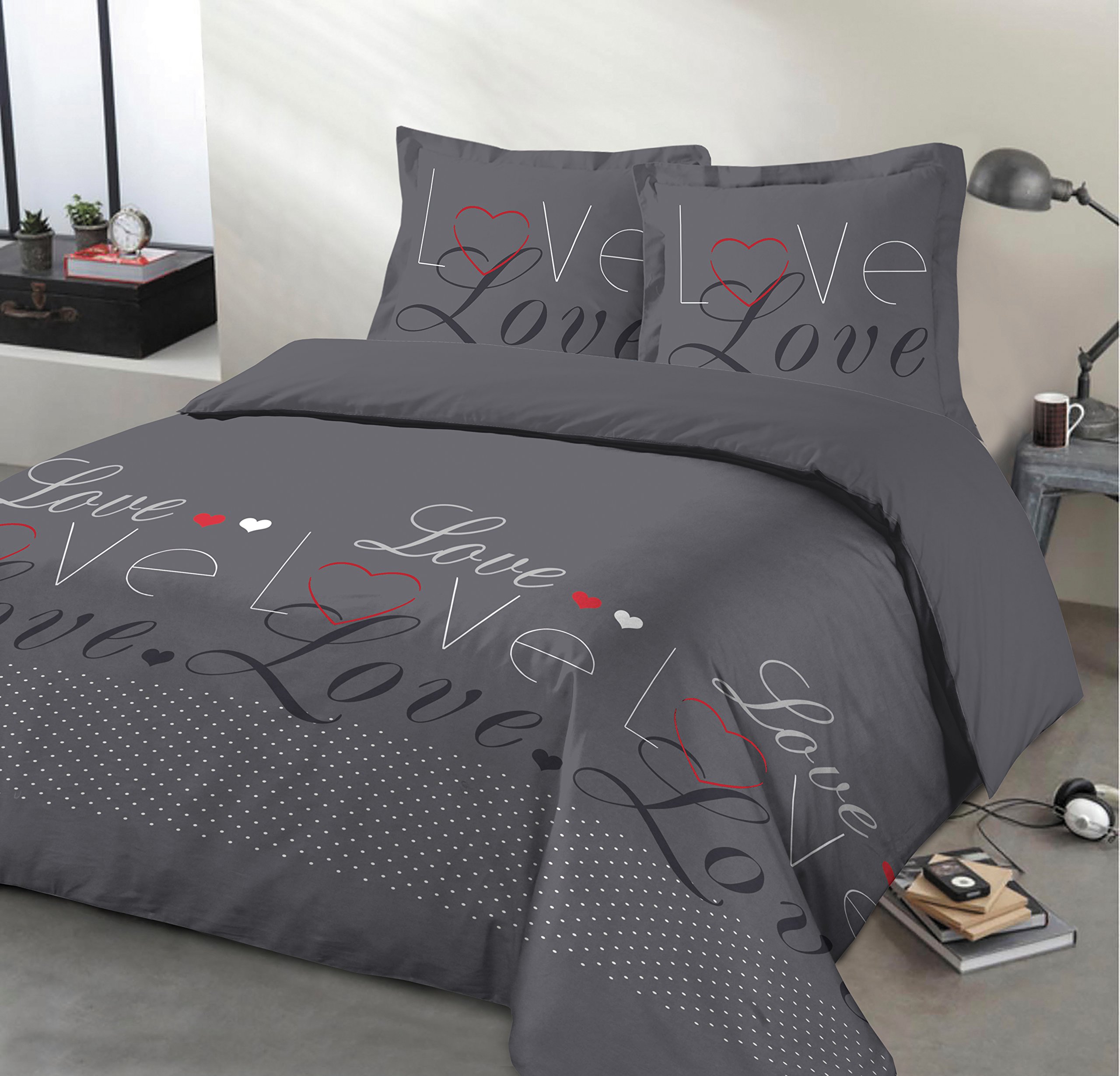 Vision Parure Da Letto Gaspard 100% Cotone, Copripiumino 240x220 Cm + 2 Federe 65x65 Cm, Bianco