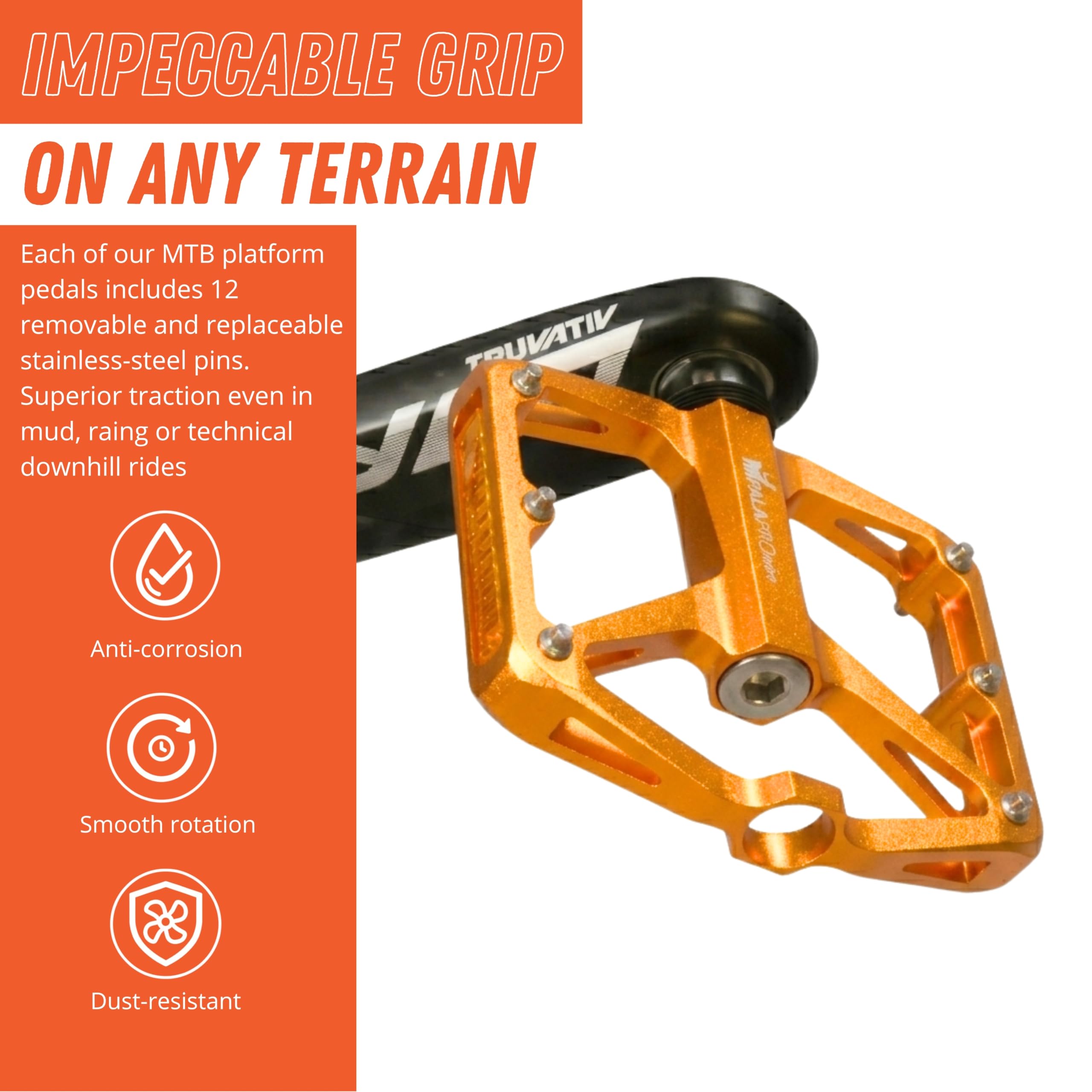 IMPALAPRO Pédales Plates Vélo en Aluminium CNC avec Réflecteurs Ultralégères 298 g – Pedale VTT Plateforme Moyenne 100×95 mm avec 12 Pins INOX Antidérapants